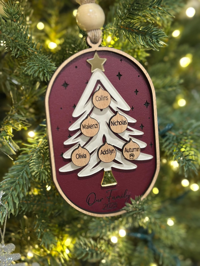 Gepersonaliseerde stamboomornament, gepersonaliseerd grootouderornament, aangepast familieornament, boomvorm, kerstcadeau, familieaandenken afbeelding 14