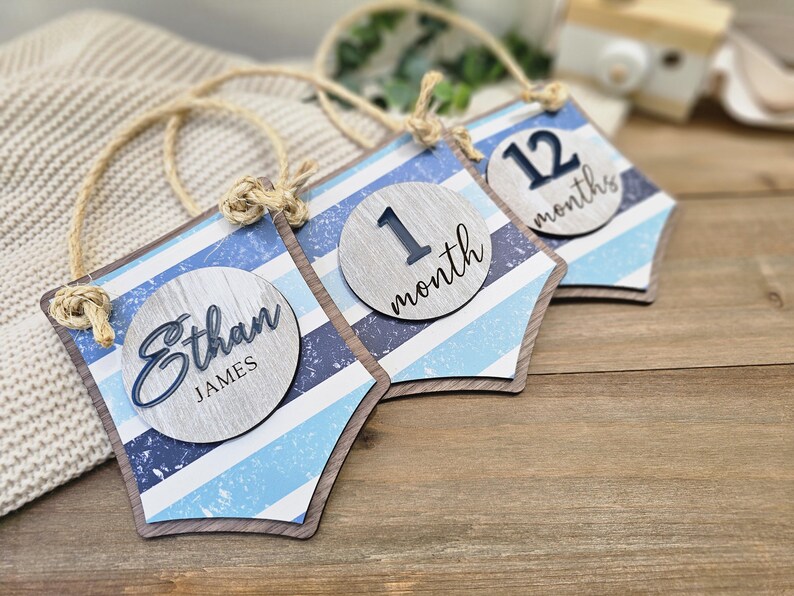 Nautical Pennant Baby Milestone Marker, Banner Monthly Milestone Sign ...