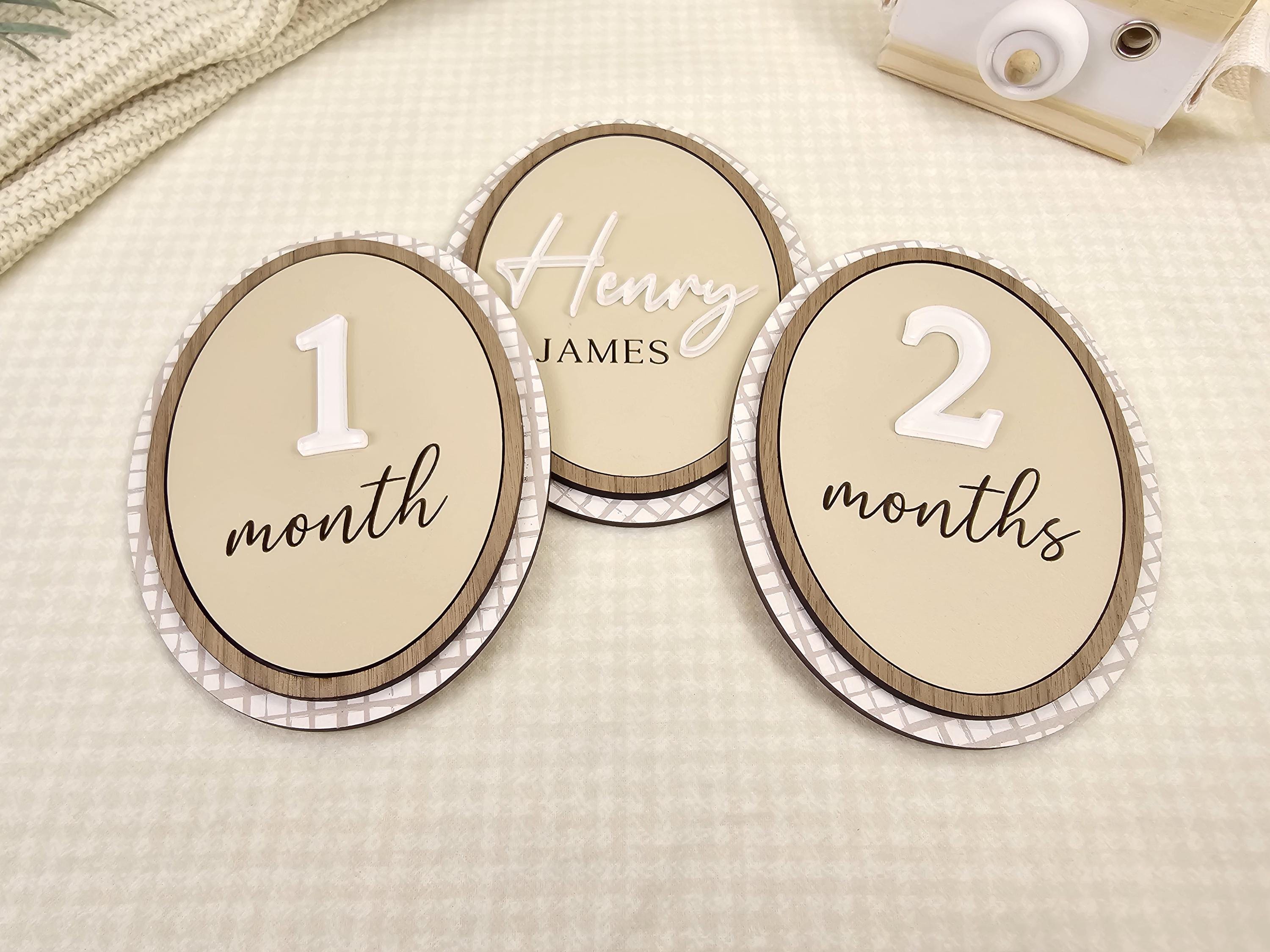 Neutral Gingham Plaid Milestone Marker | Baby Monthly Milestone Sign ...