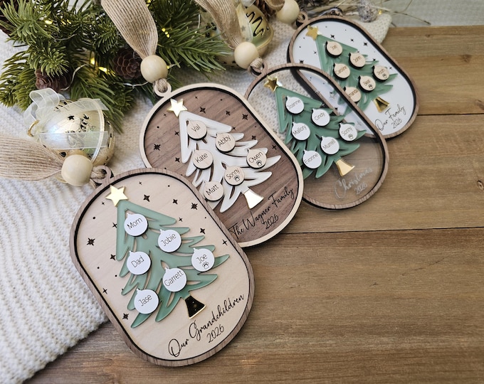 Personalized Family Tree Ornament, Personalized Grandparent Ornament,  Custom Family Ornament, Tree Shaped,  Christmas Gift, Family Keepsake