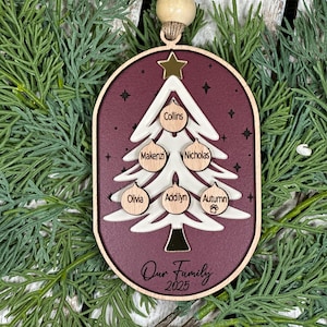 Gepersonaliseerde stamboomornament, gepersonaliseerd grootouderornament, aangepast familieornament, boomvorm, kerstcadeau, familieaandenken afbeelding 13