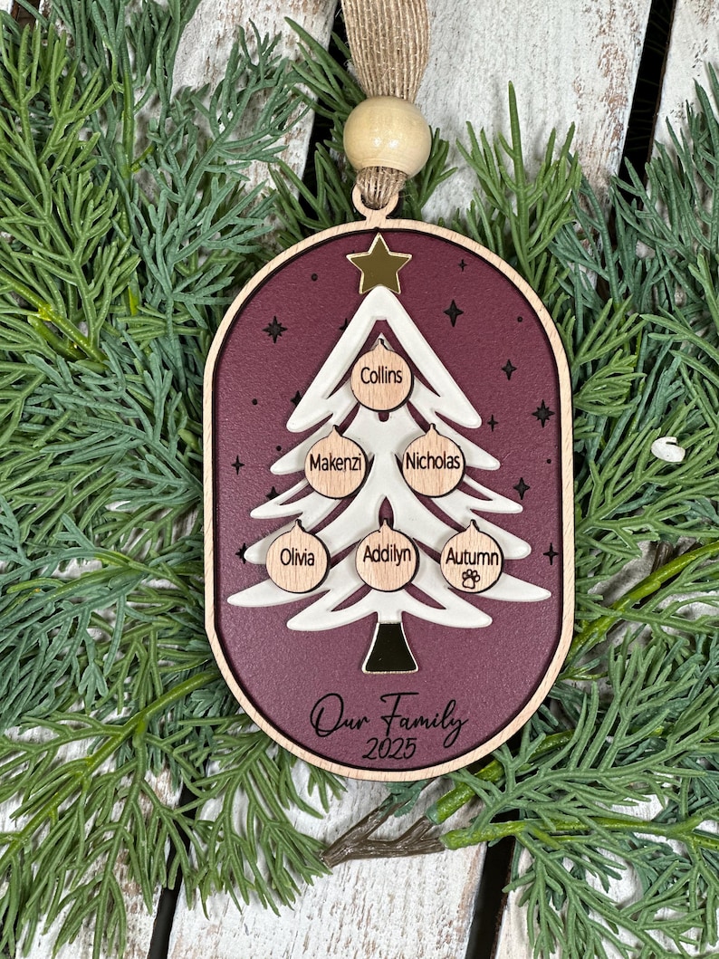 Gepersonaliseerde stamboomornament, gepersonaliseerd grootouderornament, aangepast familieornament, boomvorm, kerstcadeau, familieaandenken afbeelding 13