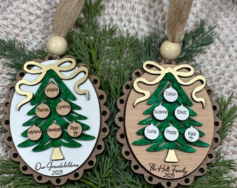 Gepersonaliseerde familiekerstversiering 2025, boomornament aangepaste naam, ornament kleinkinderen, vakantieaandenken, familiecadeau, stamboom