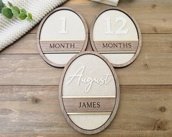 Linen Baby Milestone Markers | Personalized Monthly Baby Milestone Set | Neutral Nursery Decor | Interchangeable Month Signs