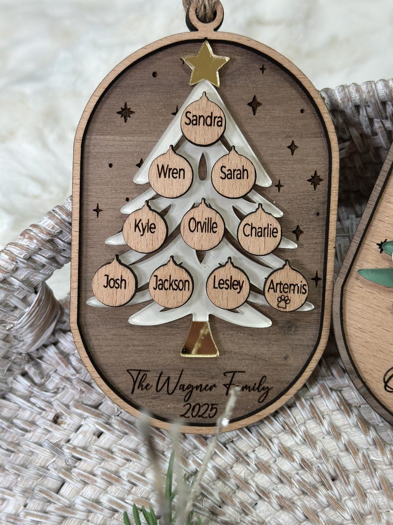 Gepersonaliseerde stamboomornament, gepersonaliseerd grootouderornament, aangepast familieornament, boomvorm, kerstcadeau, familieaandenken afbeelding 8