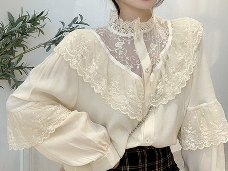 Cottagecore Vintage Lace Blouse Ruffle for Women Square Collar Etsy