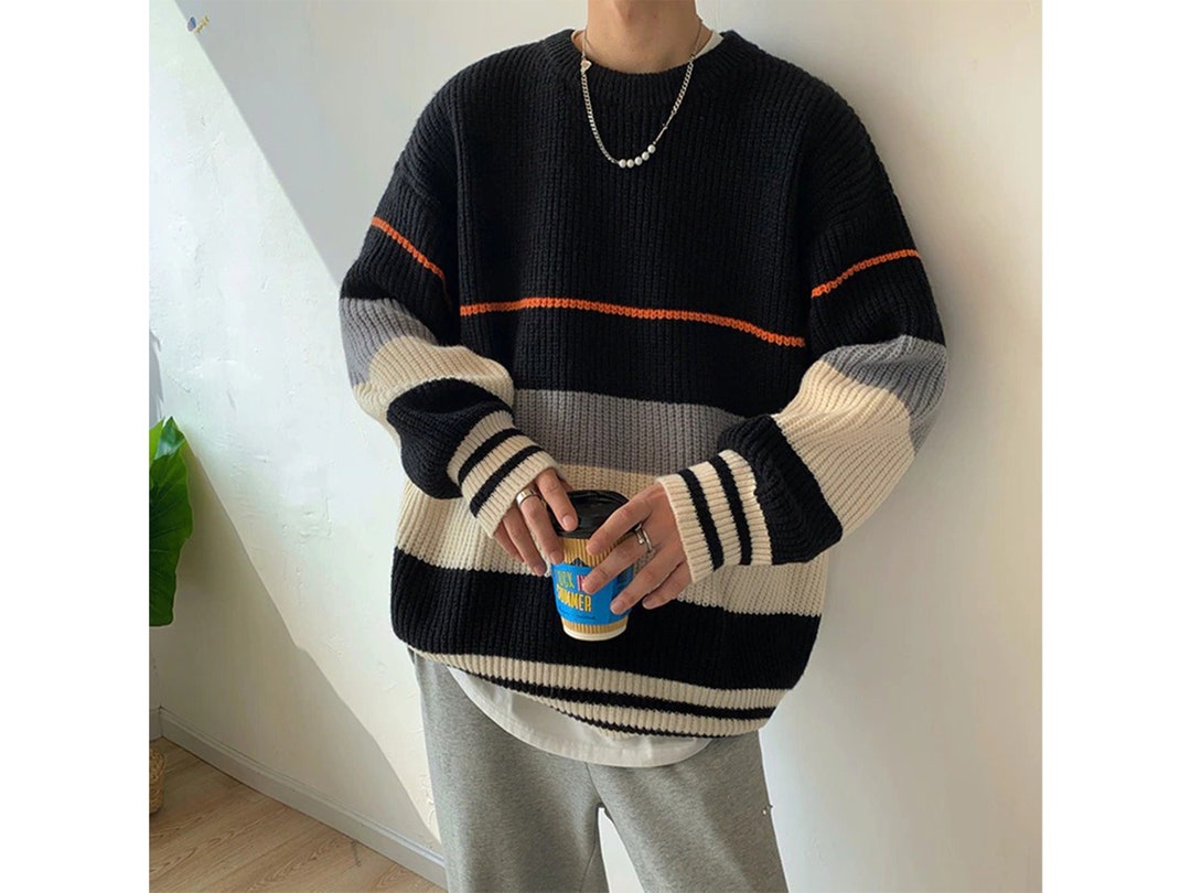 Knitted Stripe Pullover Men Vintage Harajuku Warm Hip Hop - Etsy