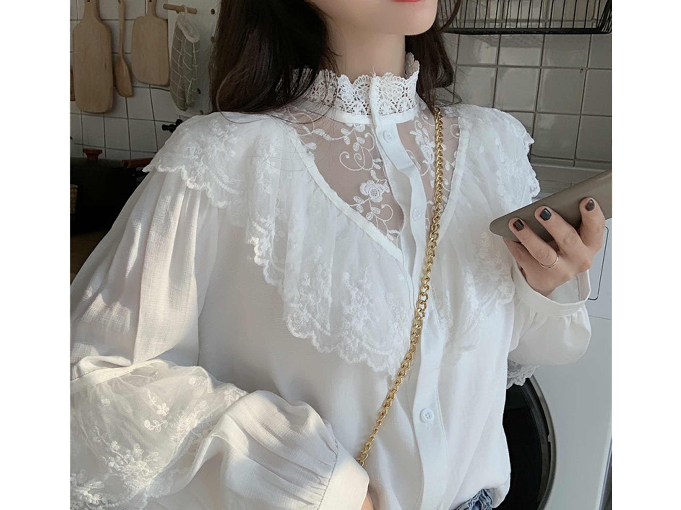 Cottagecore Vintage Lace Blouse Ruffle for Women Square Collar - Etsy