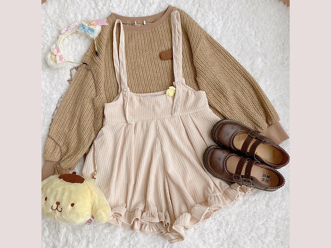 Corduroy Jumpsuits Rompers Kawaii Harajuku Loose Korean Style Etsy