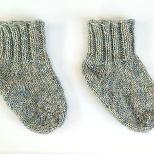 Hand Knit Baby Socks Size 17-18 Blue Grey