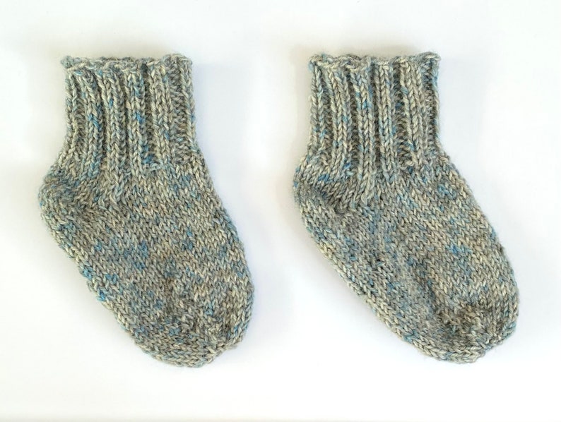 Hand Knit Baby Socks Size 17-18 Blue Grey