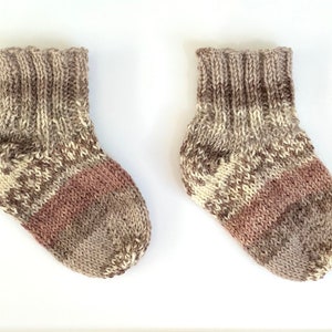 Hand Knit Baby Socks Size 17-18 Brown