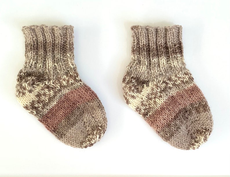 Hand Knit Baby Socks Size 17-18 Brown