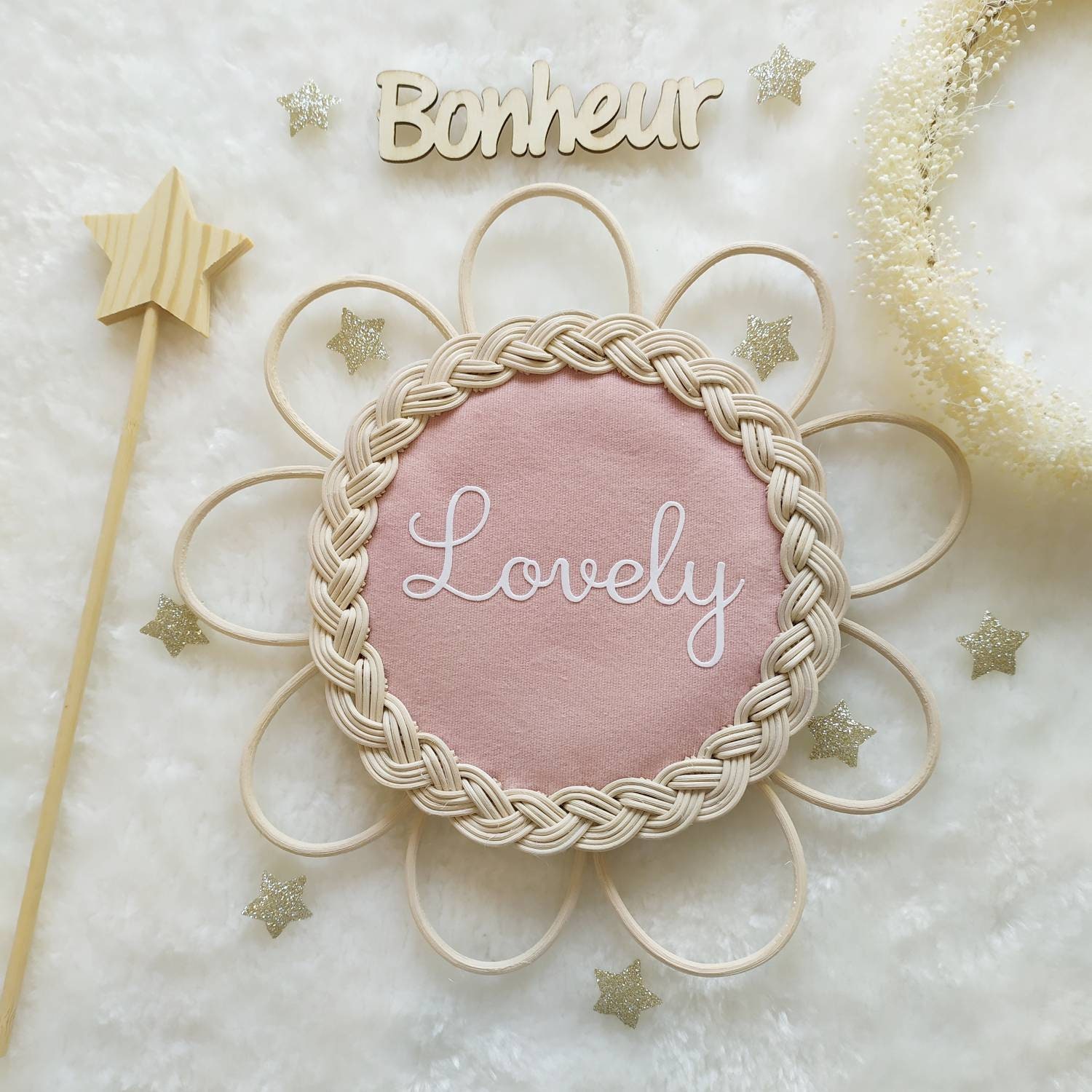 Fleur Rotin à Personnaliser, Décoration Murale, Fait Main, Made in France