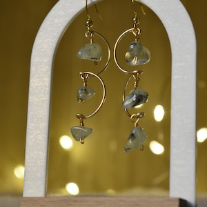 Handmade crystal and stone earring, wire wrapped jewelry, gift for her, long stud earrings, drop pendants crystal, stainless steel & 925