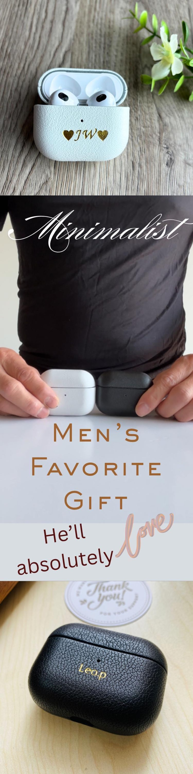 Personalisierte AirPods-Lederhülle – Geschenk für Ihn – Geburtstagsgeschenk – Modernes Design – Minimalistische Ästhetik – Schwarzes Accessoire – Individuelle Initialengravur Bild 20