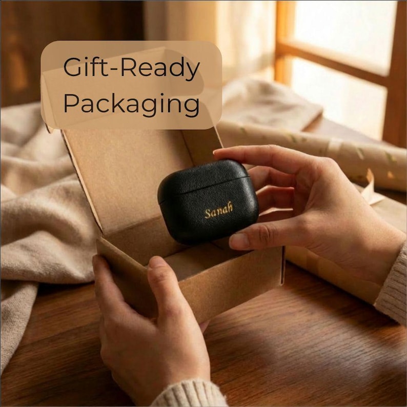Gift ready packaging box elegant presentation suitable for birthday gift for her thoughtful personalized leather AirPods case packaging