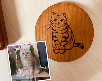 Wooden Wireless Charger Personalized for Pet Lover Phone Charging Pad Custom Pet Portrait Memorial