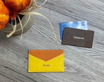 Orange RFID Card Holder Women, Cute Wallet for Girls, Leather Mini Wallet, Birthday Gifts for Wife, Card Sleeve, Mother's Day Gift for Mon