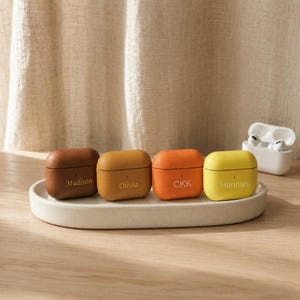 Minimalist Leather AirPods Case Custom Monogram Engraving Initial Design Boho Aesthetic Accessory Wireless Earbuds Protective Holder Cover AirPods Pro 2 Compatible Storage Pouch Tech Accessory Self Care Essential Personal Treat Quality Protection