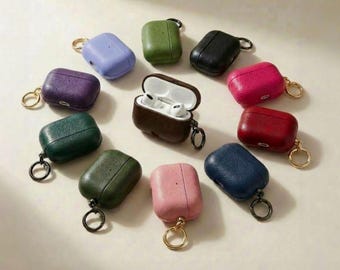 Leather Airpod Pro 3 Case Personalized Gift Tech Accessory Keyring Holder Custom Monogram Protection Shockproof Design Engraved Earbud Cover