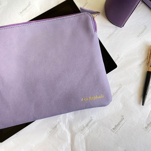 Capa para tablet de couro vegano roxo, organizador de negócios, porta-documentos, capa para iPad, presente personalizado