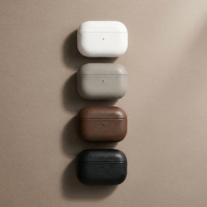 Leather Airpods Case Personalized Gift for Him Birthday Present Modern Design Minimalist Aesthetic Black Accessory Custom Initial Engraved