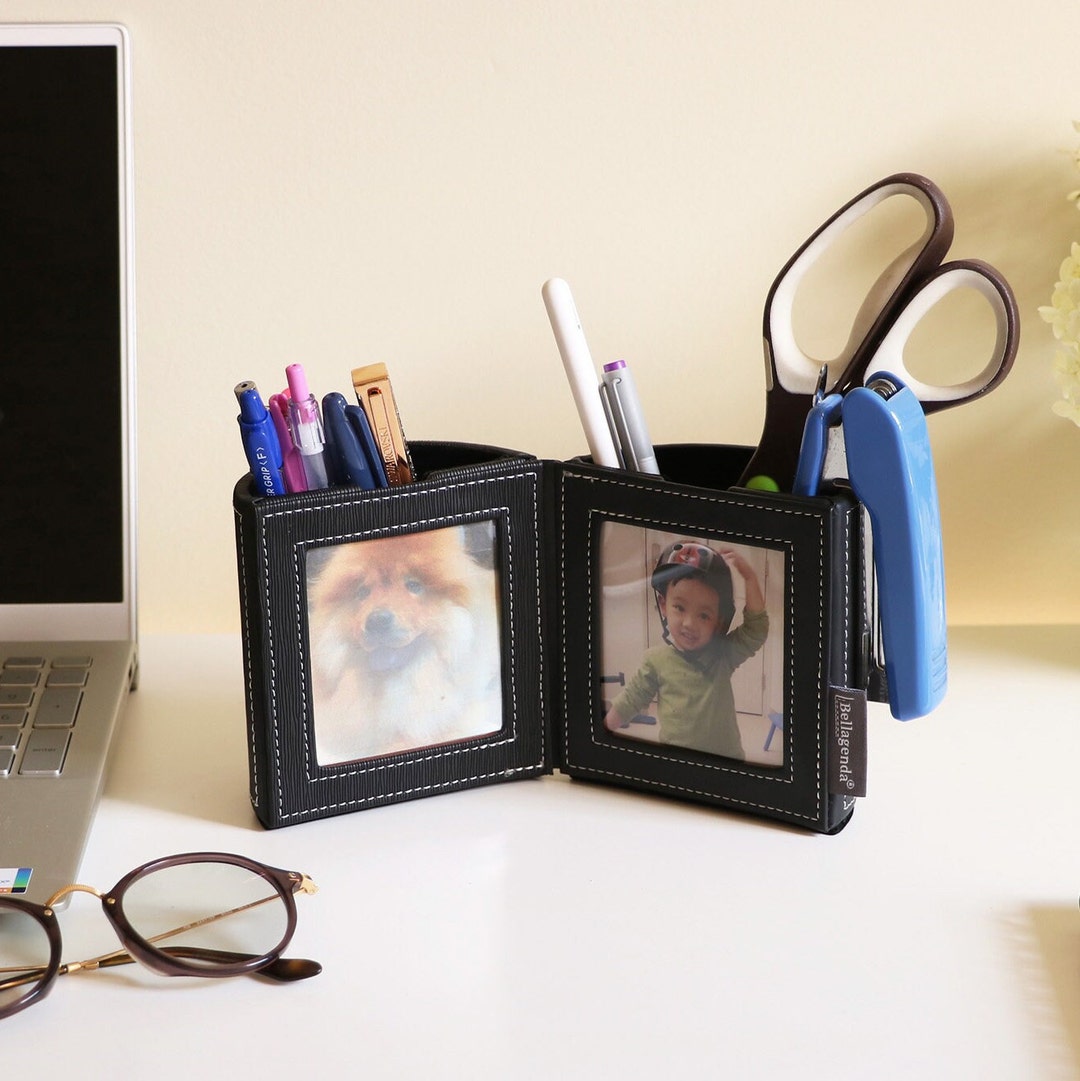 Black Pen Holder With Photo Frame, Desk Organizer, Gift Idea for Men