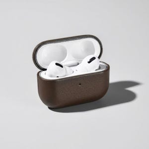Dark Brown Leather Airpods Pro 3 Case Personalized Initial Engraved Minimalist Design Modern Aesthetic Black Premium Quality Tech Accessory Protection Genuine Material Durable Construction Stylish Look Everyday Use