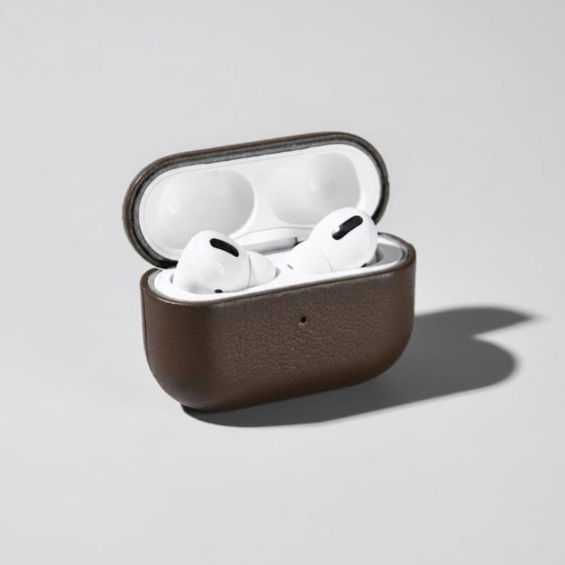 Dark Brown Leather Airpods Pro 3 Case Personalized Initial Engraved Minimalist Design Modern Aesthetic Black Premium Quality Tech Accessory Protection Genuine Material Durable Construction Stylish Look Everyday Use