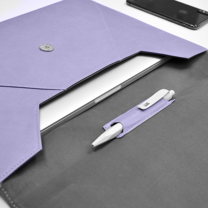 Purple Laptop Sleeve with pen holder and back pocket