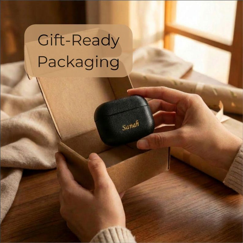 Gift ready packaging box elegant presentation suitable for birthday gift for her thoughtful personalized leather AirPods case packaging