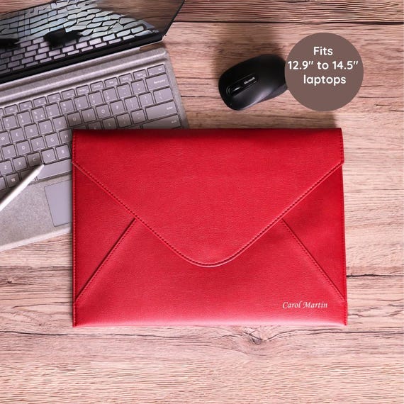 Boho Leather Laptop Sleeve for MacBook Air with Initial Gift for Women  Personalized Monogrammed Document Pouch for Her New Job Gift Unique