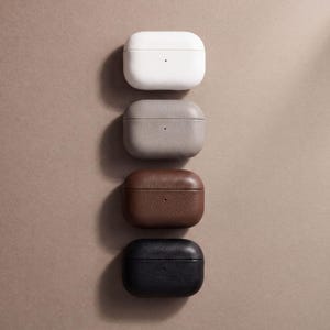 Leather Airpods Case Personalized Gift for Him Birthday Present Modern Design Minimalist Aesthetic Black Accessory Custom Initial Engraved