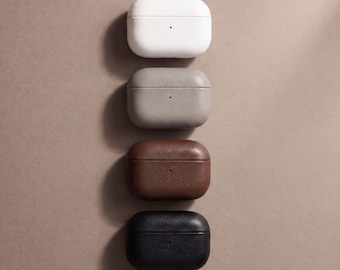 Leather Airpods Case Personalized Gift for Him Birthday Present Modern Design Minimalist Aesthetic Black Accessory Custom Initial Engraved