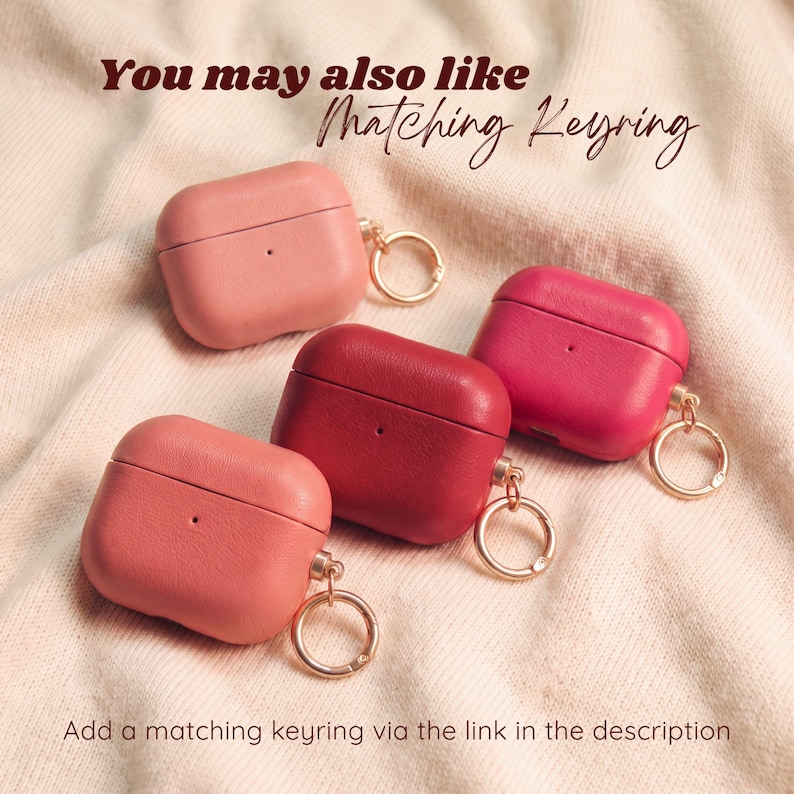Leather AirPods case paired with a matching leather keyring, creating a coordinated and stylish accessory set, Optional Keyring Add-On