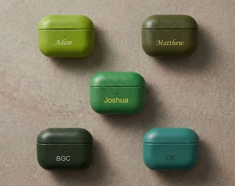 Grüne AirPod Pro 2 / Pro 3 Hülle personalisierte Geschenk für ihn Leder AirPod Hülle 3. / 4. für Männer Einzigartige Geburtstag Geschenkidee Tech Liebhaber Accessoire