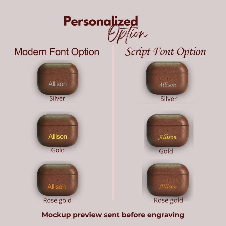 Font and colour options personalization choices engraving and hot stamping selection