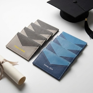 Minimalist Leather Wallet Card Holder Monogram Initials Custom Engraving College Graduation Gift Idea for Him Class of 2026 Gift Card Holder