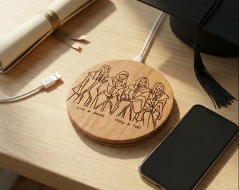 Personalized Wooden Charging Pad Custom Photo Engraving Graduation Gift for College Student Phone Wireless Charger Tech Gift for Best Friend