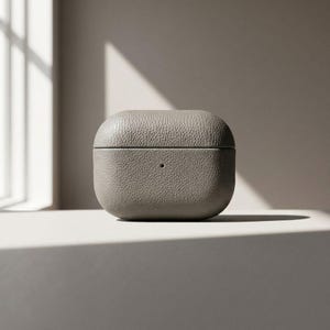 Grey Leather Airpods Case Personalized Gift Custom Initial Engraved Minimalist Design