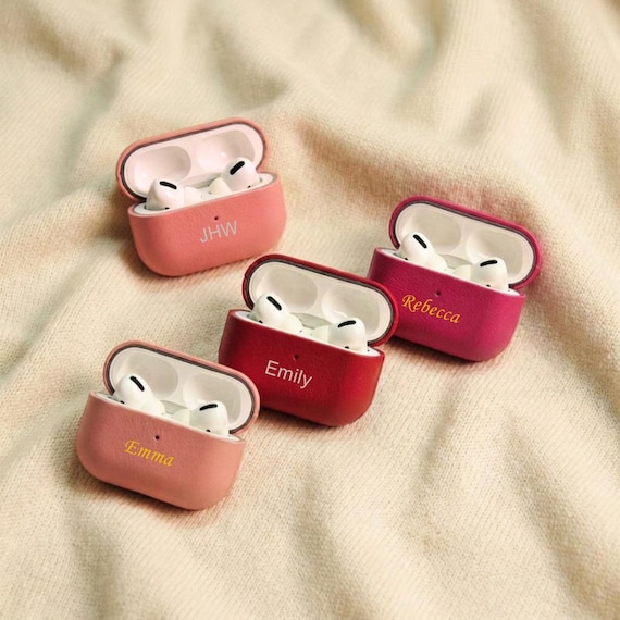 Women Aesthetic Monogram AirPods Pro Case Personalized Gift for Her Pink Leather AirPods Case 4 Gen Print Initials for Sister Birthday Idea