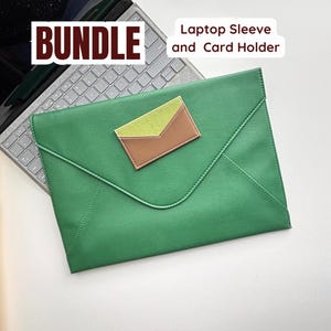 Idée cadeau fête des pères pour le meilleur papa : pochette pour ordinateur portable et porte-cartes en cuir pour mari, cadeau personnalisé initiales minimalistes