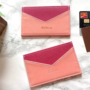 Porte-cartes personnalisé pour femme, cadeau d'anniversaire pour femme, portefeuille en cuir minimaliste mignon pour meilleur ami, cadeau, soeur, nouvel emploi pour maman