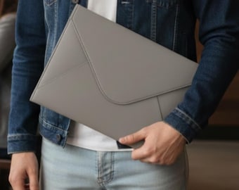 現代的なグレーのラップトップスリーブ15エグゼクティブデザイナーパーソナライズレザーMacBook Airケース