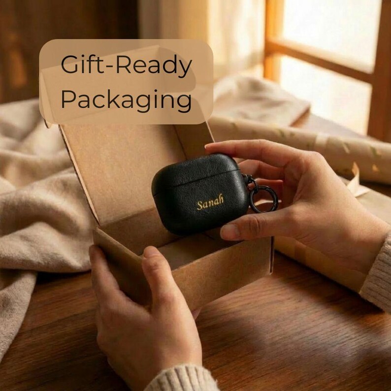 Gift ready packaging box elegant presentation suitable for birthday gift for her thoughtful personalized leather AirPods case packaging