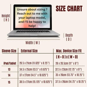 Personalized Laptop Sleeve Size Chart