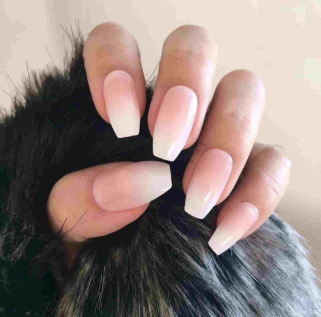 Glossy Short Coffin Ombre Press On Nail French Tip Nails - Etsy Ireland