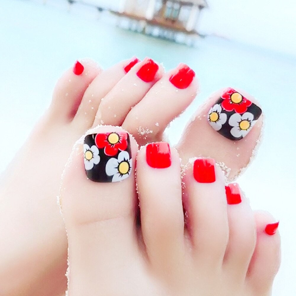 Glossy Black Red Flowers Fake Toe Nail Press on Toenails - Etsy Hong Kong Glossy Black Red Flowers Fake Toe Nail Press on Toenails - Etsy Hong Kong
