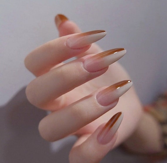 Glossy Long Round Brown Ombre Press on Nail White Ombre - Etsy Finland Glossy Long Round Brown Ombre Press On Nail White Ombre - Etsy Finland